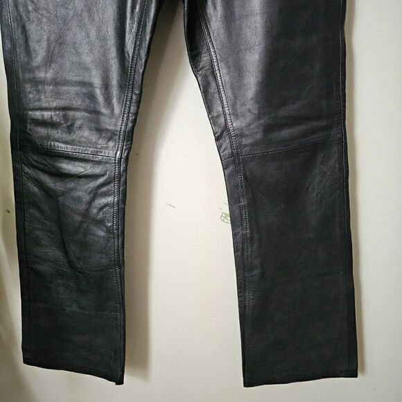 EUC AMAZING VINTAGE OLD NAVY BLUE JEANS GENUINE LEATHER STRAIGHT PANTS SIZE 4 - Picture 10 of 16